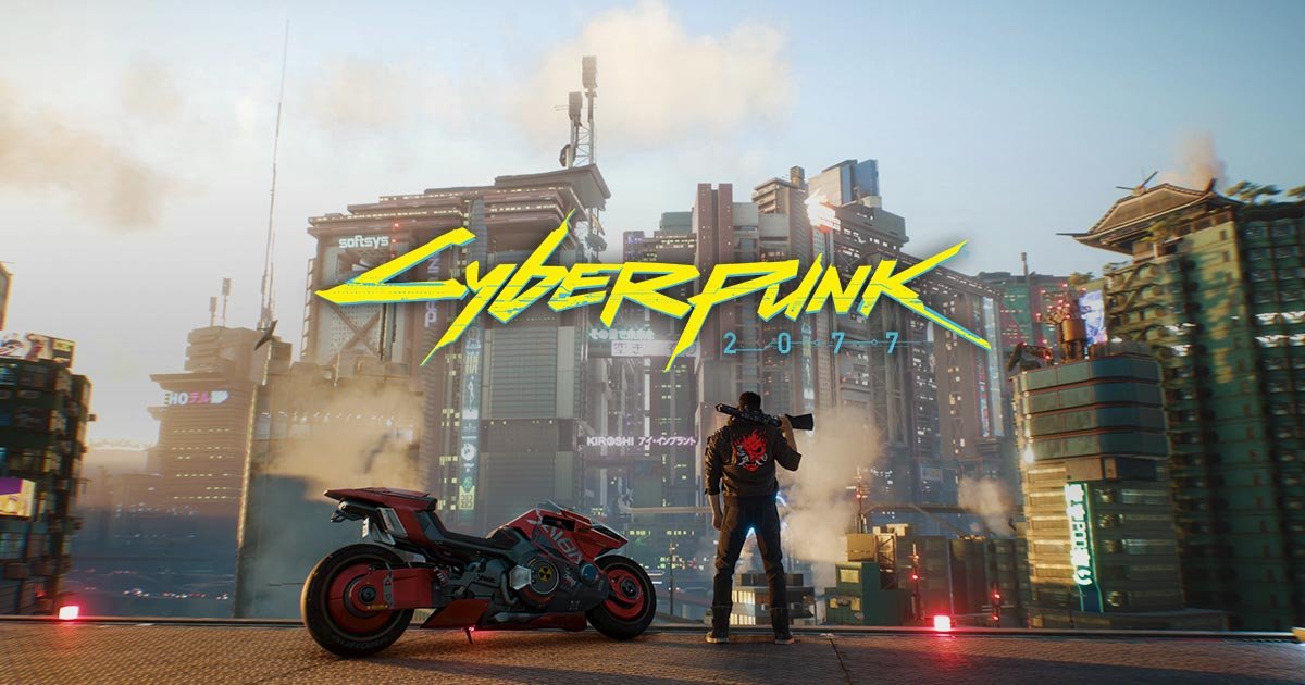 Arte oficial de Cyberpunk 2077 com a cidade futurista de Night City