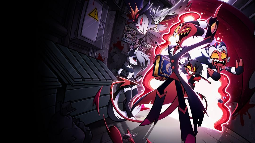 Blitzo e a equipe da IMP em arte oficial da terceira temporada de Helluva Boss